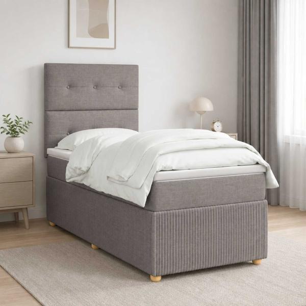 ARDEBO.de - Boxspringbett mit Matratze mit Kopfteil Taupe 80 x 200 cm Stoff