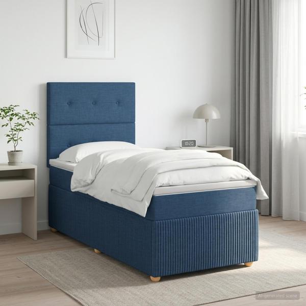 ARDEBO.de - Boxspringbett mit Matratze mit Kopfteil Blau 80 x 200 cm Stoff