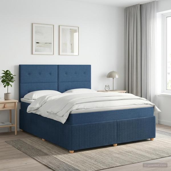 ARDEBO.de - Boxspringbett mit Matratze mit Kopfteil Blau 160 x 200 cm Stoff