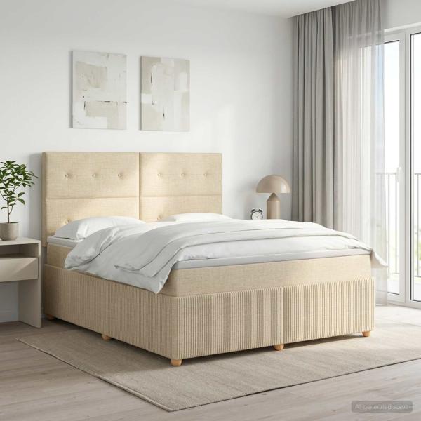 ARDEBO.de - Boxspringbett mit Matratze Creme 180 x 200 cm Stoff