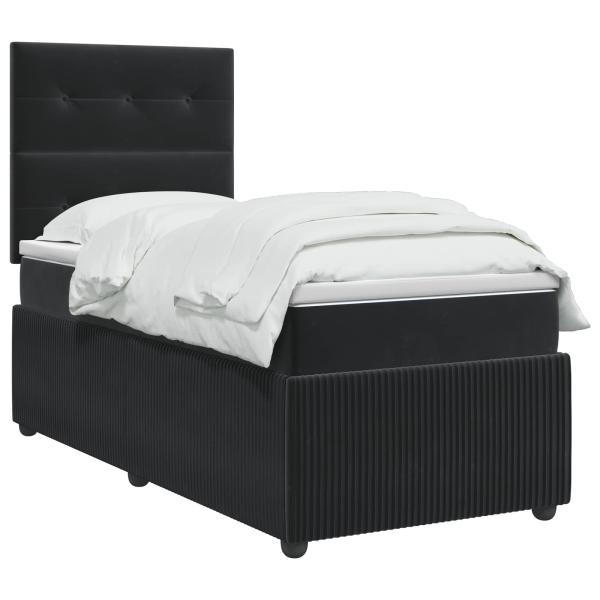 Boxspringbett mit Matratze Schwarz 90 x 190 cm Samt