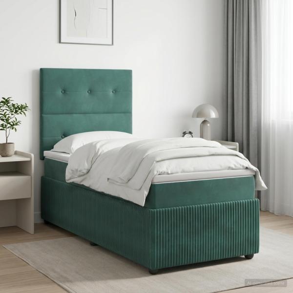 ARDEBO.de - Boxspringbett mit Matratze Dunkelgrün 90 x 190 cm Samt