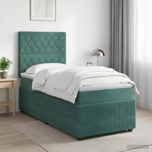 ARDEBO.de - Boxspringbett mit Matratze Dunkelgrün 100 x 200 cm Samt