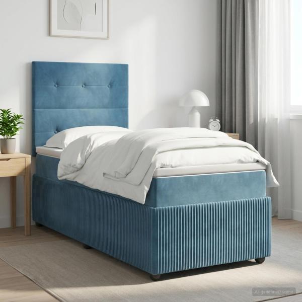 ARDEBO.de - Boxspringbett mit Matratze mit Kopfteil Blau 100 x 200 cm Samt