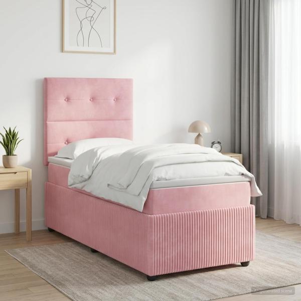 ARDEBO.de - Boxspringbett mit Matratze mit Kopfteil Rosa 100 x 200 cm Samt