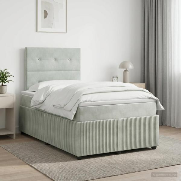 ARDEBO.de - Boxspringbett mit Matratze Hellgrau 120 x 190 cm Samt
