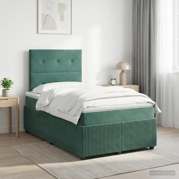ARDEBO.de - Boxspringbett mit Matratze Dunkelgrün 120 x 190 cm Samt