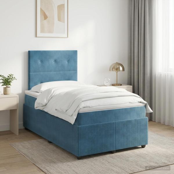 ARDEBO.de - Boxspringbett mit Matratze mit Kopfteil Blau 120 x 190 cm Samt
