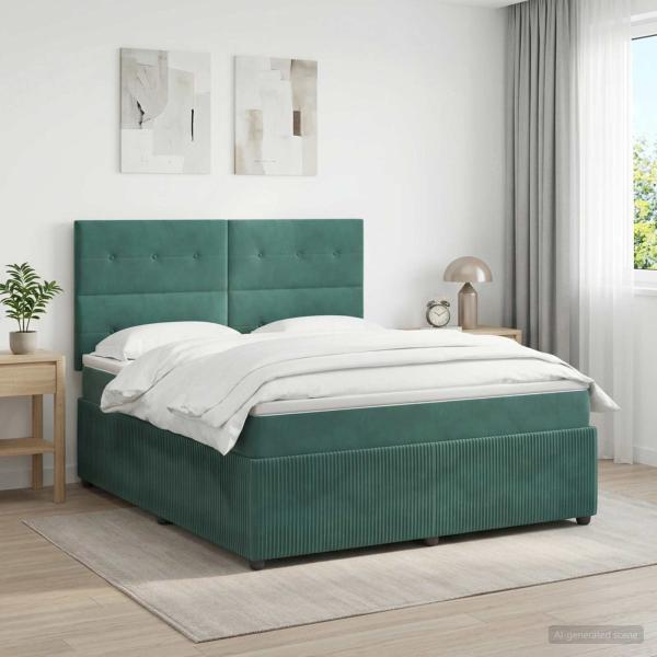 ARDEBO.de - Boxspringbett mit Matratze Dunkelgrün 140 x 200 cm Samt