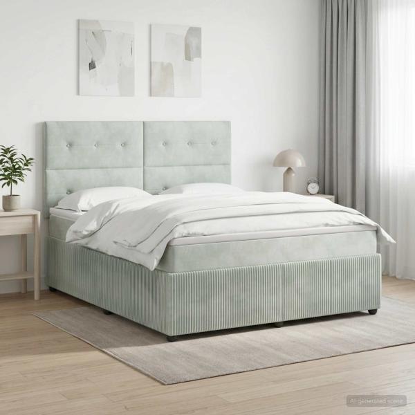 ARDEBO.de - Boxspringbett mit Matratze Hellgrau 180 x 200 cm Samt