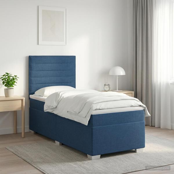 ARDEBO.de - Boxspringbett mit Matratze mit Kopfteil Blau 90 x 200 cm Stoff