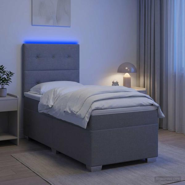 ARDEBO.de - Boxspringbett mit Matratze Hellgrau 90 x 200 cm Stoff