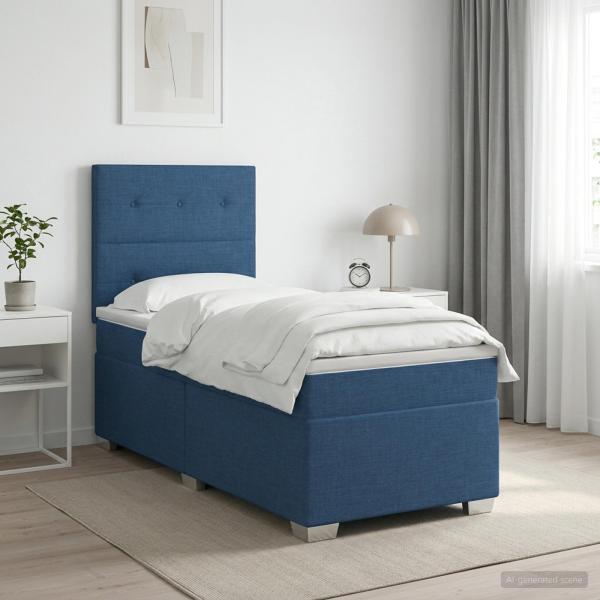 ARDEBO.de - Boxspringbett mit Matratze mit Kopfteil Blau 100 x 200 cm Stoff