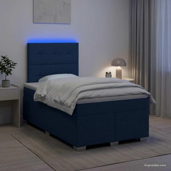 Boxspringbett mit Matratze mit Kopfteil Blau 120 x 190 cm Stoff