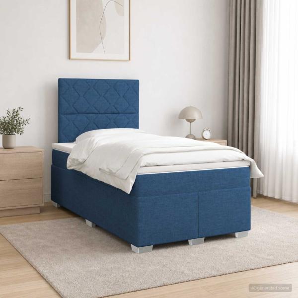 ARDEBO.de - Boxspringbett mit Matratze mit Kopfteil Blau 120 x 200 cm Stoff