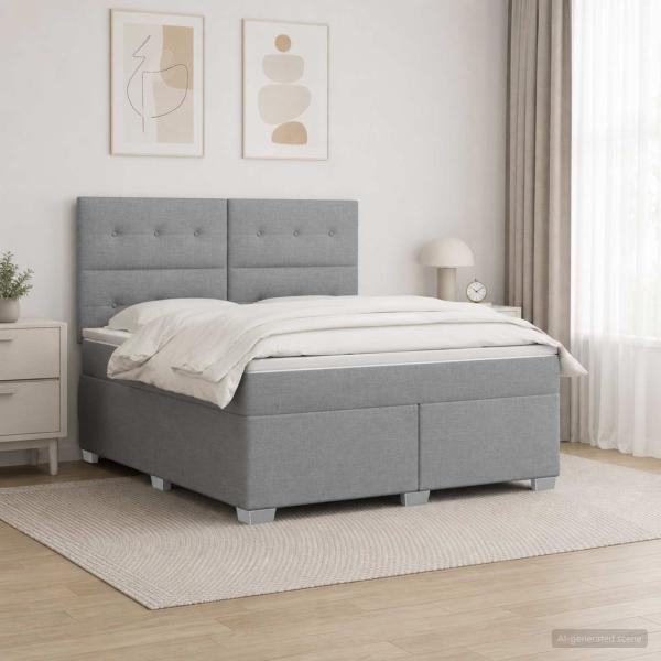 ARDEBO.de - Boxspringbett mit Matratze Hellgrau 140 x 200 cm Stoff