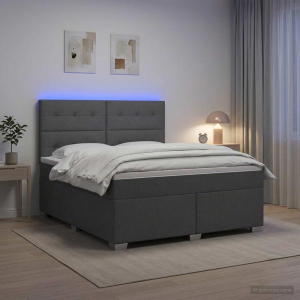 ARDEBO.de - Boxspringbett mit Matratze Dunkelgrau 140 x 200 cm Stoff
