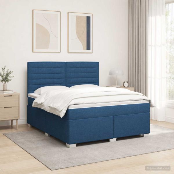 Boxspringbett mit Matratze mit Kopfteil Blau 180 x 200 cm Stoff