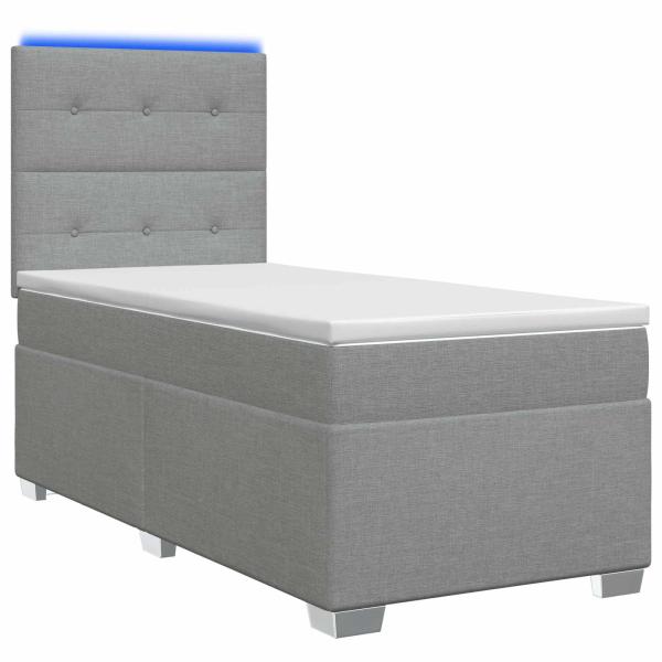 Boxspringbett mit Matratze und LED Hellgrau 90 x 190 cm Stoff