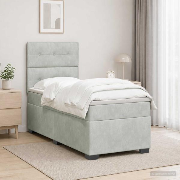 ARDEBO.de - Boxspringbett mit Matratze Hellgrau 90 x 200 cm Samt