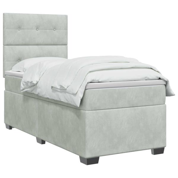 Boxspringbett mit Matratze Hellgrau 90 x 200 cm Samt