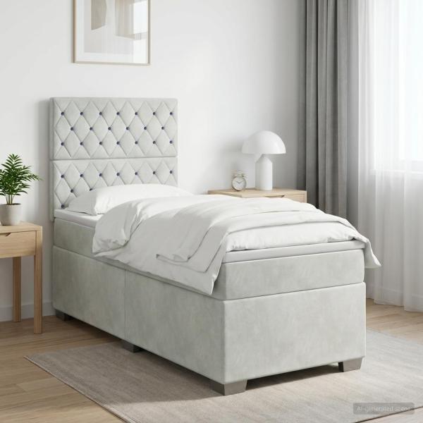 ARDEBO.de - Boxspringbett mit Matratze Hellgrau 100 x 200 cm Samt