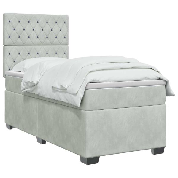 Boxspringbett mit Matratze Hellgrau 100 x 200 cm Samt