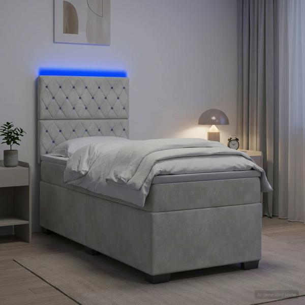 Boxspringbett mit Matratze Hellgrau 100 x 200 cm Samt