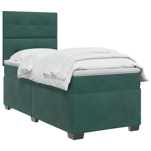 Boxspringbett mit Matratze Dunkelgrün 100 x 200 cm Samt