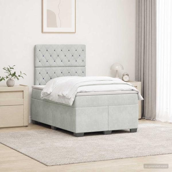 ARDEBO.de - Boxspringbett mit Matratze Hellgrau 120 x 190 cm Samt