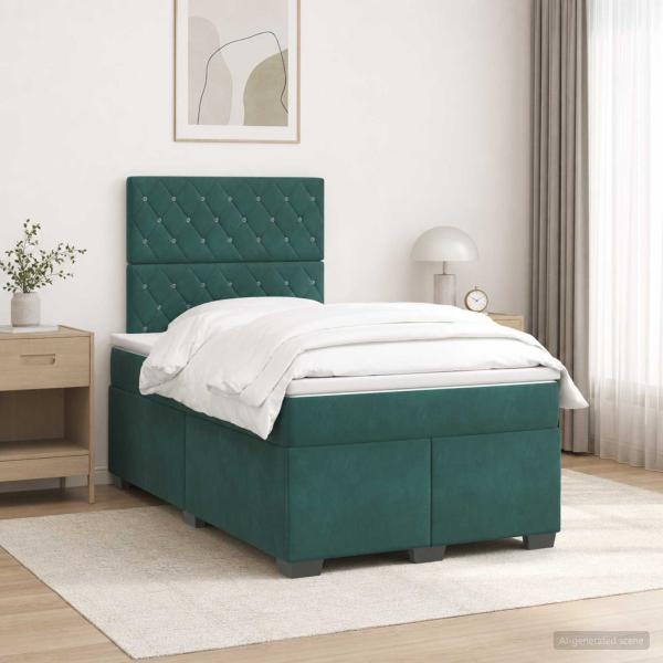 Boxspringbett mit Matratze Dunkelgrün 120 x 190 cm Samt