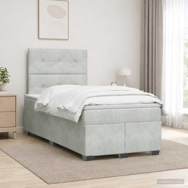 Boxspringbett mit Matratze Hellgrau 120 x 190 cm Samt