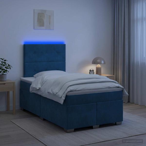ARDEBO.de - Boxspringbett mit Matratze mit Kopfteil Blau 120 x 190 cm Samt