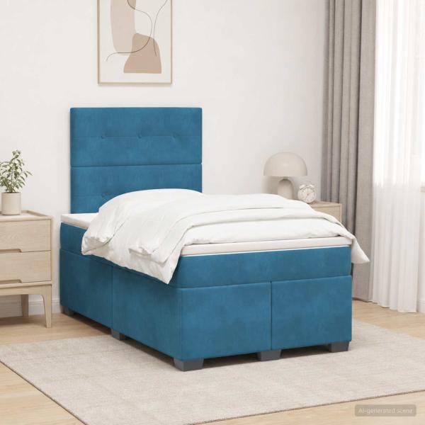 Boxspringbett mit Matratze mit Kopfteil Blau 120 x 190 cm Samt