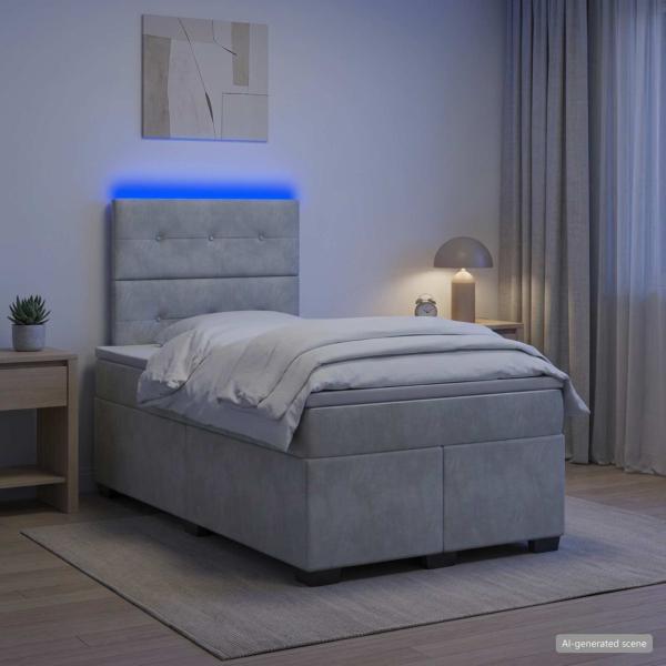 ARDEBO.de - Boxspringbett mit Matratze Hellgrau 120 x 200 cm Samt