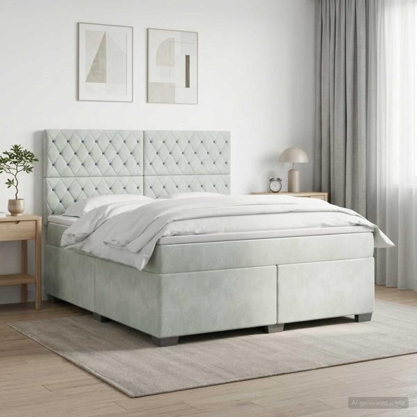Boxspringbett mit Matratze Hellgrau 140 x 190 cm Samt