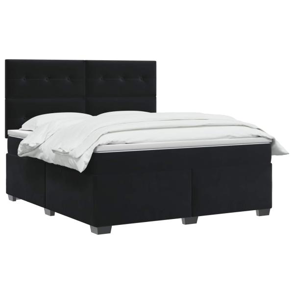 Boxspringbett mit Matratze Schwarz 140 x 190 cm Samt