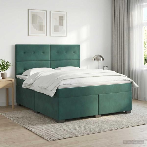 Boxspringbett mit Matratze Dunkelgrün 140 x 190 cm Samt