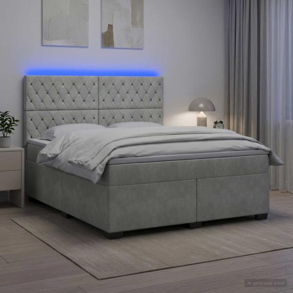 ARDEBO.de - Boxspringbett mit Matratze Hellgrau 140 x 200 cm Samt