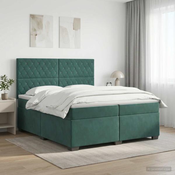 ARDEBO.de - Boxspringbett mit Matratze Dunkelgrün 200 x 200 cm Samt