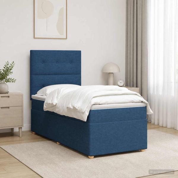 Boxspringbett mit Matratze mit Kopfteil Blau 80 x 200 cm Stoff