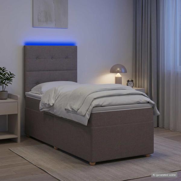 ARDEBO.de - Boxspringbett mit Matratze mit Kopfteil Taupe 90 x 190 cm Stoff