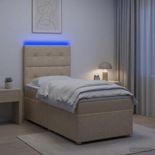 Boxspringbett mit Matratze mit Kopfteil Creme 90 x 190 cm Stoff