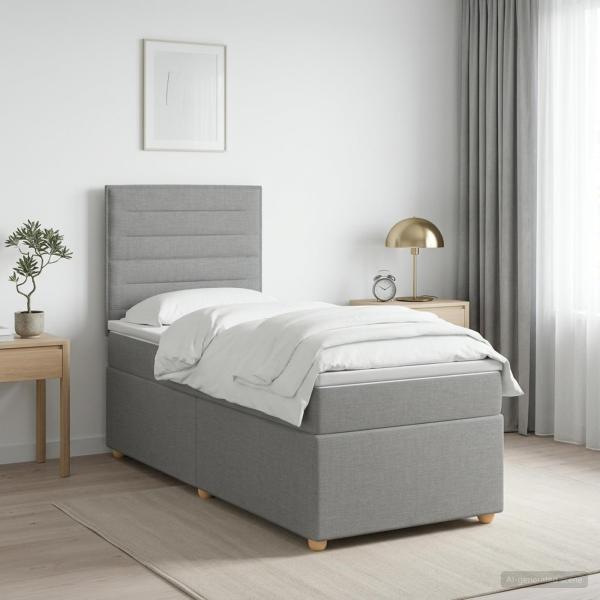 ARDEBO.de - Boxspringbett mit Matratze Hellgrau 100 x 200 cm Stoff