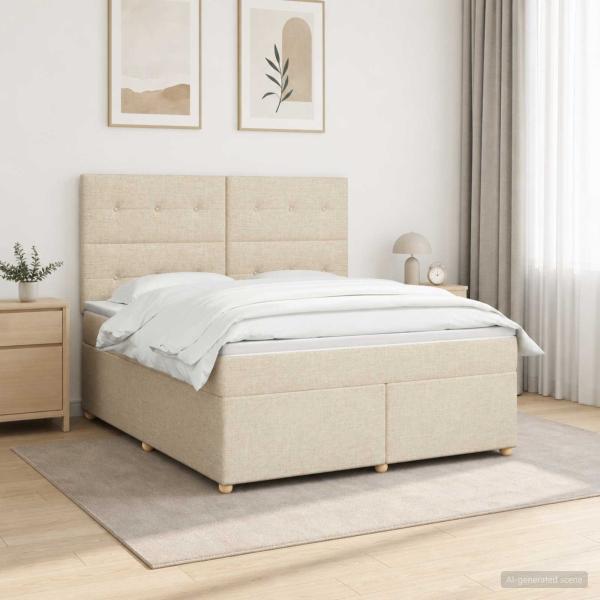 Boxspringbett mit Matratze Creme 140 x 190 cm Stoff