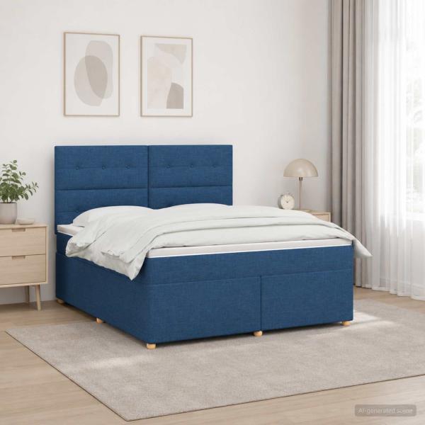 Boxspringbett mit Matratze mit Kopfteil Blau 140 x 190 cm Stoff