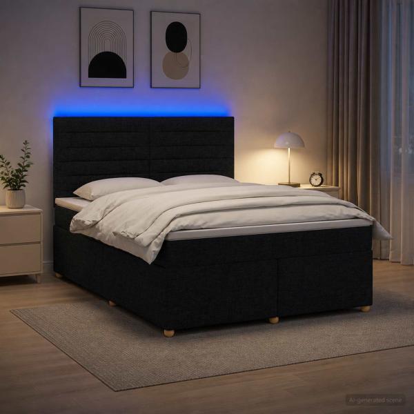 ARDEBO.de - Boxspringbett mit Matratze Schwarz 160 x 200 cm Stoff