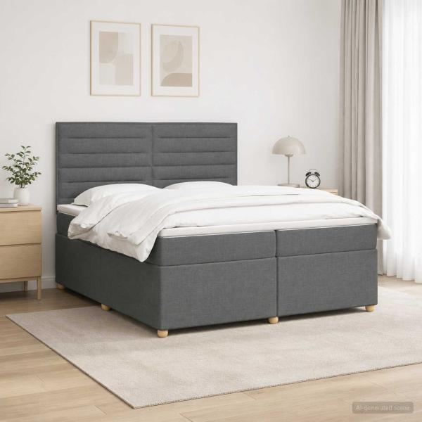 ARDEBO.de - Boxspringbett mit Matratze Dunkelgrau 200 x 200 cm Stoff