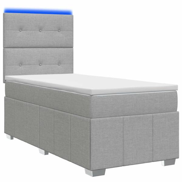LED Boxspringbett mit Matratze Hellgrau 80 x 200 cm Stoff