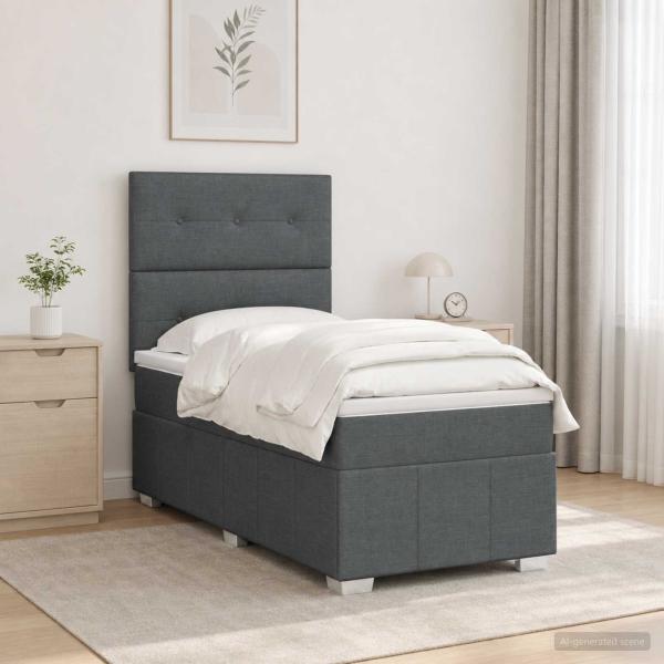 ARDEBO.de - LED Boxspringbett mit Matratze Dunkelgrau 80 x 200 cm Stoff